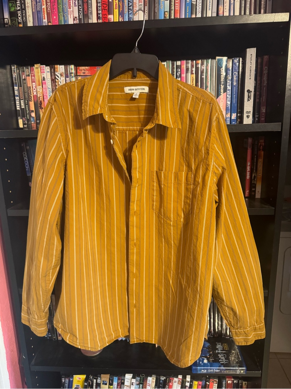 Urban Outfitters Mustard Yellow Striped Button Down Collard Shirt
